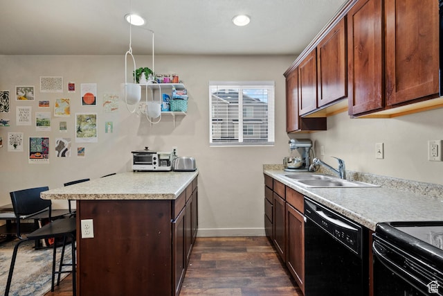 198 N 725 E, Vineyard, UT 84059 - kitchen with light countertops, dishwasher, a kitchen bar, dark wood finished floors, and a sink