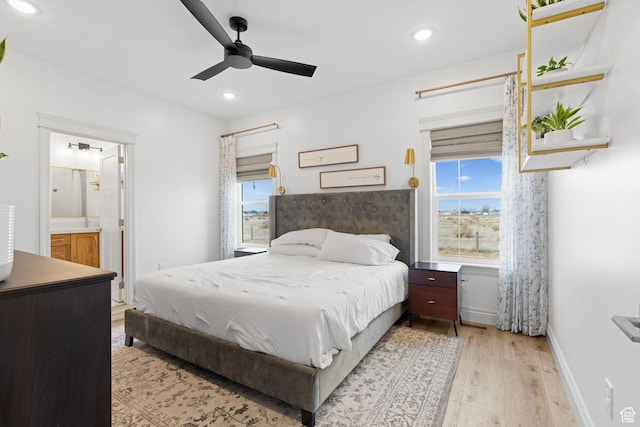 2418 W 4975 N, Cedar City, UT 84721 - bedroom with ceiling fan, light wood-type flooring, and ensuite bath