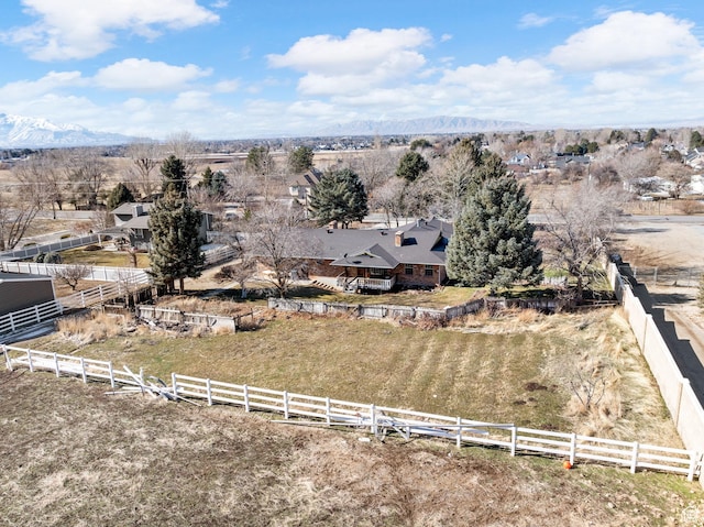 bird's eye view with a mountain view and a rural view