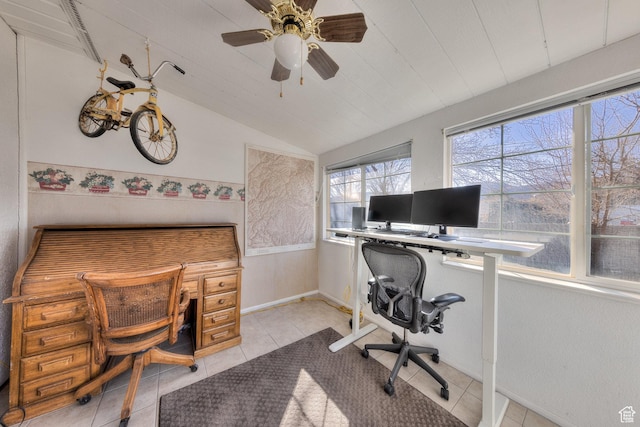 357 W Hobbs St, Moab, UT 84532 - office area with lofted ceiling, light tile patterned floors, and a ceiling fan