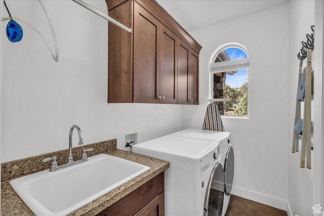 23 S 1200 W, Kanarraville, UT 84742 - laundry area featuring sink, washing machine and dryer, cabinets, and dark tile patterned floors