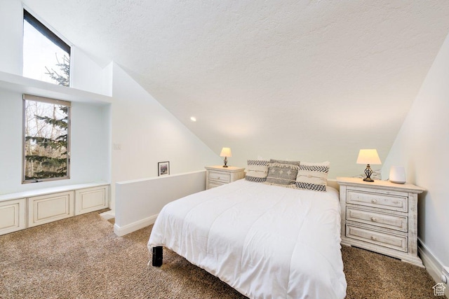 286 W Eagles Roost St Unit D-101, Brian Head, UT 84719 - carpeted bedroom with vaulted ceiling and a textured ceiling