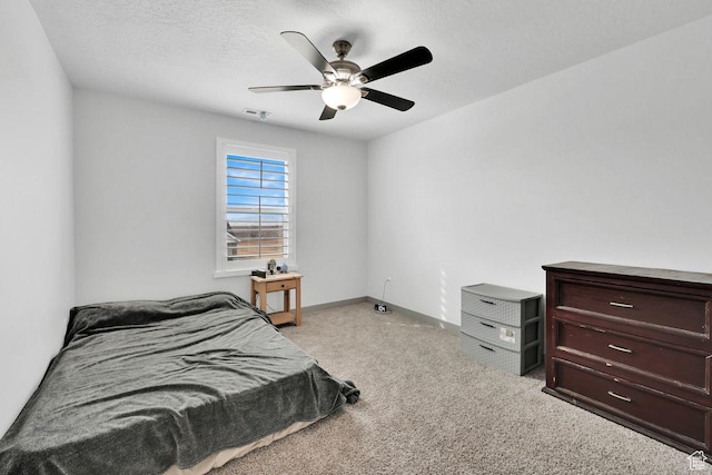 111 S 2300 W, Kaysville, UT 84037 - bedroom with carpet floors, visible vents, baseboards, ceiling fan, and a textured ceiling