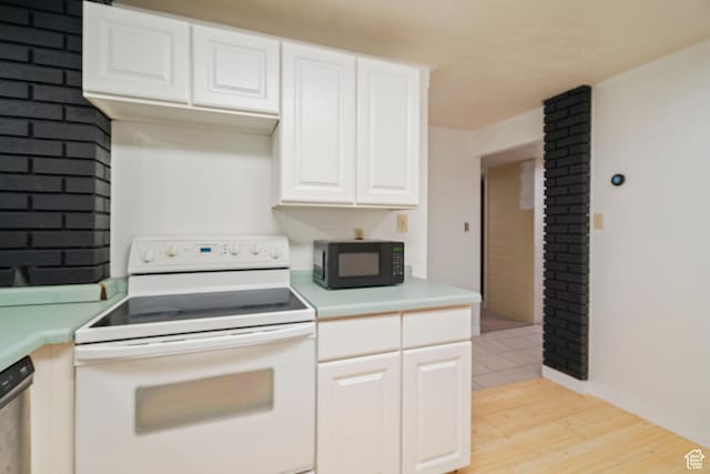 1078 Sumac Dr, Logan, UT 84321 - kitchen featuring white cabinetry, light hardwood / wood-style flooring, dishwasher, and white electric range oven