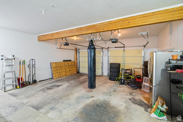 1078 Sumac Dr, Logan, UT 84321 - garage featuring a garage door opener and stainless steel fridge