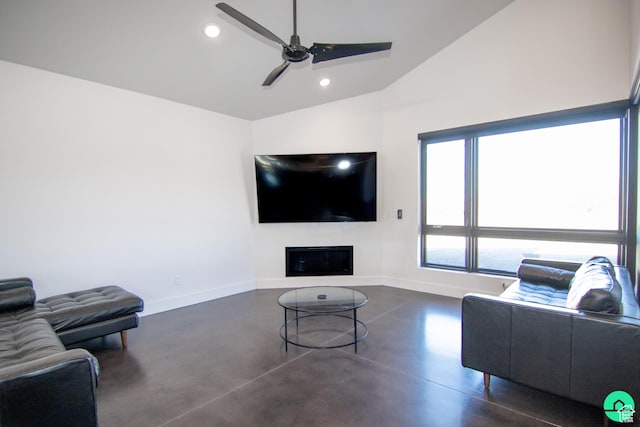 145 Crimson Cliffs Dr, Moab, UT 84532 - living room featuring lofted ceiling and ceiling fan
