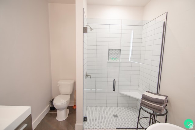 145 Crimson Cliffs Dr, Moab, UT 84532 - bathroom with vanity, toilet, a shower with shower door, and tile patterned flooring