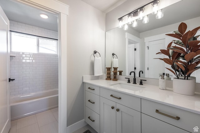 7288 W Hall Crossing Dr S, Herriman, UT 84096 - bathroom with vanity, bathing tub / shower combination, and tile patterned flooring