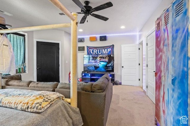 711 W Main St, Enterprise, UT 84725 - carpeted home theater room featuring ceiling fan
