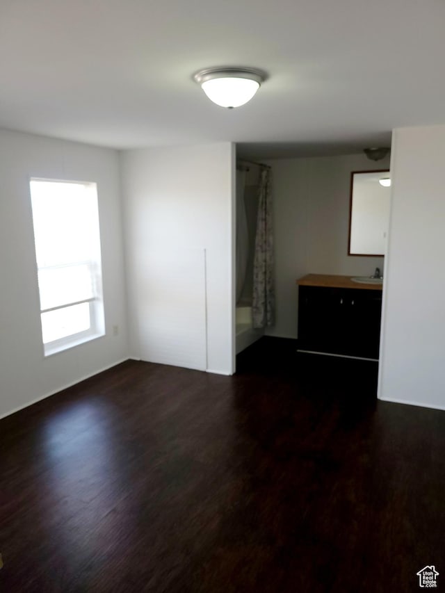 empty room with sink and dark hardwood / wood-style floors