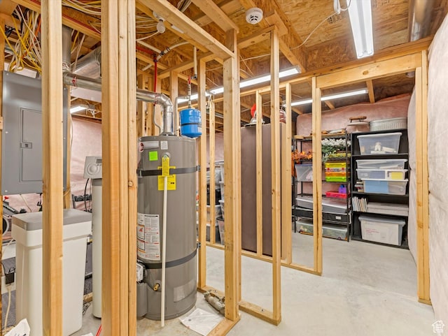 utility room featuring electric panel and water heater