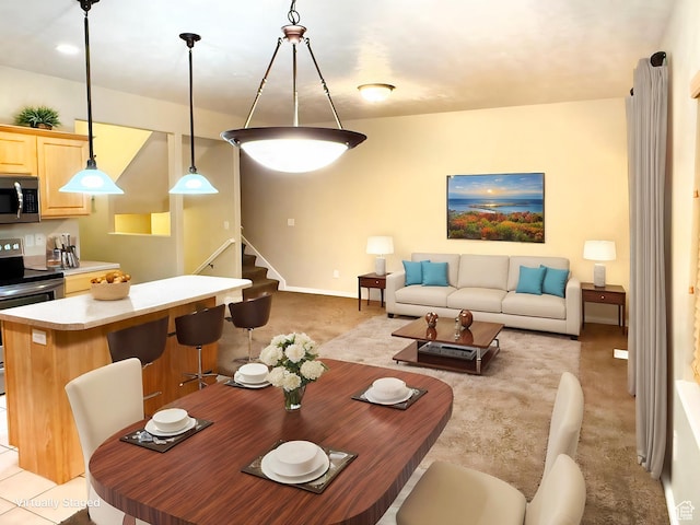 127 E Chandlerpoint Way S, Draper, UT 84020 - dining space featuring stairway, baseboards, and light colored carpet