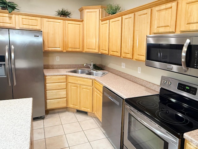 127 E Chandlerpoint Way S, Draper, UT 84020 - kitchen featuring a sink, appliances with stainless steel finishes, light tile patterned flooring, and light brown cabinetry