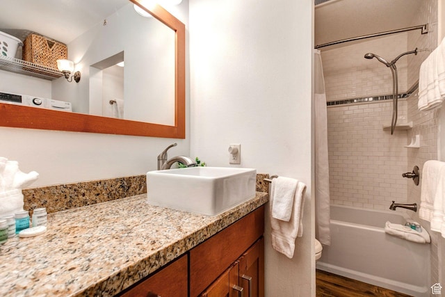 2255 Sidewinder Dr Unit 627, Park City, UT 84060 - bathroom featuring wood-type flooring, shower / tub combo, and vanity