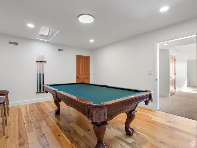 game room featuring billiards, recessed lighting, and visible vents