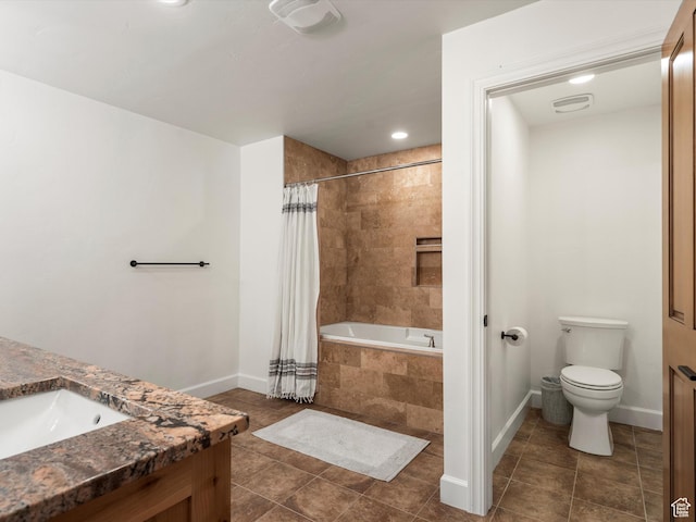 full bathroom featuring tile patterned floors, visible vents, toilet, and baseboards