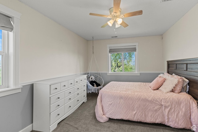 bedroom with carpet flooring and a ceiling fan