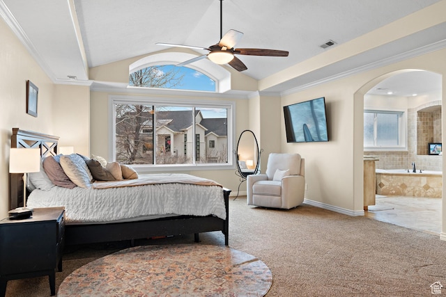 1533 Rosanna Ln, Alpine, UT 84004 - carpeted bedroom featuring multiple windows, crown molding, and vaulted ceiling