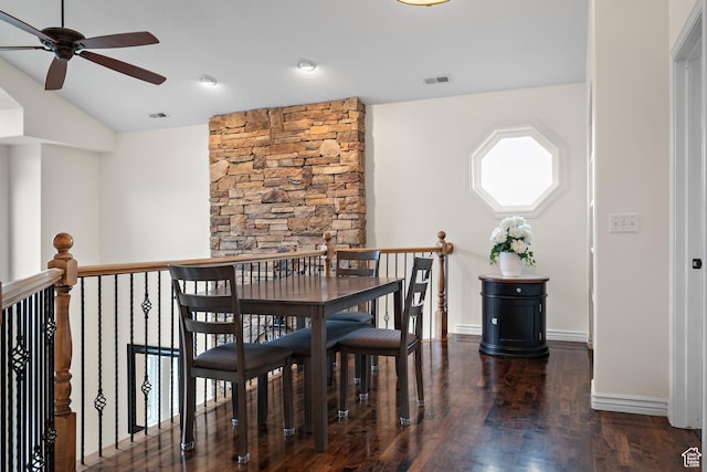 1533 Rosanna Ln, Alpine, UT 84004 - dining area featuring lofted ceiling, dark wood-type flooring, and ceiling fan