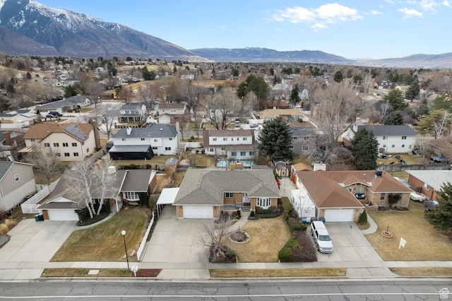 aerial view with a mountain view and a residential view