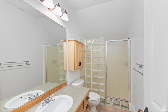 291 N Main St, Hyde Park, UT 84318 - bathroom featuring vanity, an enclosed shower, tile patterned floors, and toilet