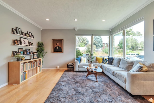 1737 N Sego Ln, Provo, UT 84604 - living room with ornamental molding, wood-type flooring, and a textured ceiling