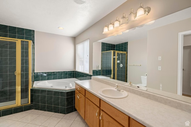 334 S Lariat Way, Grantsville, UT 84029 - bathroom with a garden tub, vanity, tile patterned flooring, and a stall shower