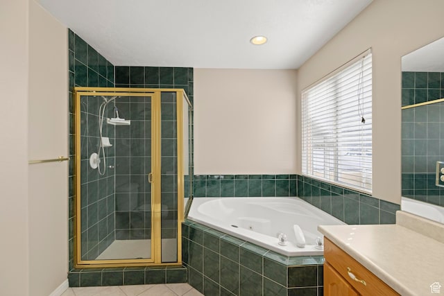 334 S Lariat Way, Grantsville, UT 84029 - full bath with a shower stall, vanity, tile patterned flooring, and a tub with jets