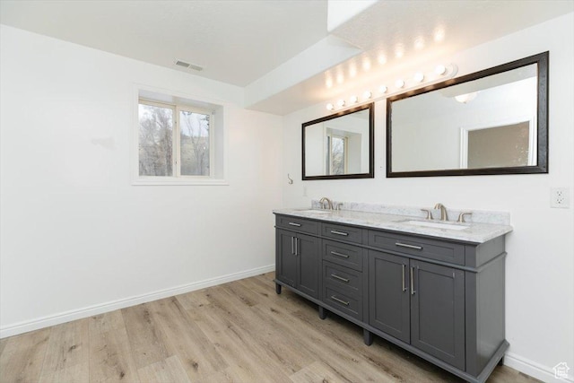 bathroom featuring vanity and hardwood / wood-style floors