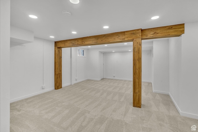 basement with light carpet