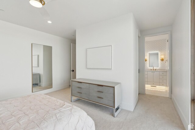 8195 N Ranch Garden Rd, Park City, UT 84098 - bedroom featuring light carpet, connected bathroom, and baseboards