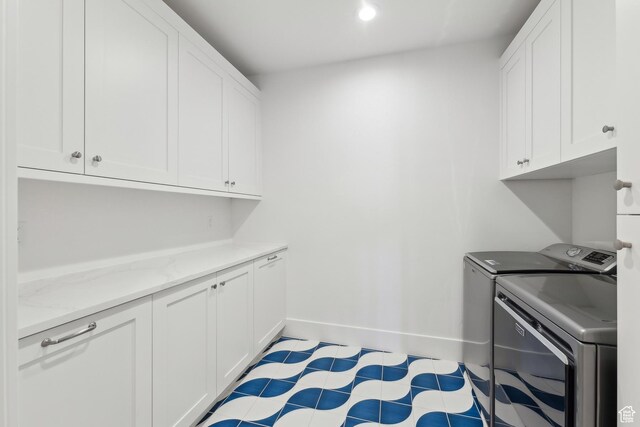 8195 N Ranch Garden Rd, Park City, UT 84098 - laundry area with cabinet space, washing machine and dryer, baseboards, and recessed lighting