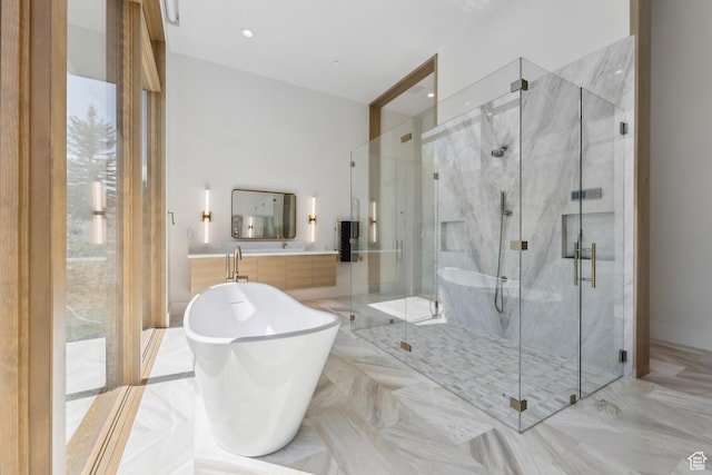 8195 N Ranch Garden Rd, Park City, UT 84098 - full bathroom with a freestanding tub and a marble finish shower