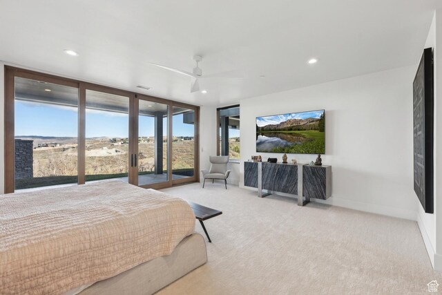 8195 N Ranch Garden Rd, Park City, UT 84098 - carpeted bedroom featuring access to exterior, recessed lighting, a ceiling fan, and baseboards
