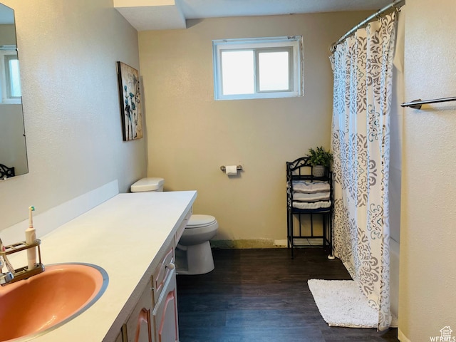 500 W 200 N, Paris, ID 83261 - bathroom with vanity, curtained shower, wood-type flooring, and toilet