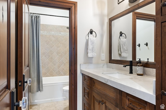 6121 Verness Cv S, Holladay, UT 84121 - full bathroom featuring vanity, shower / bathtub combination with curtain, tile patterned floors, and toilet