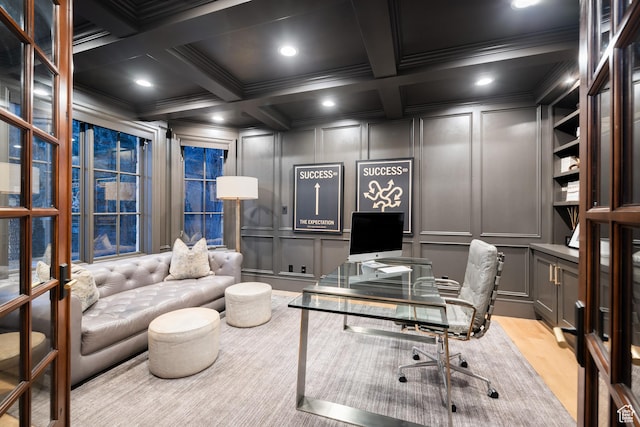 6121 Verness Cv S, Holladay, UT 84121 - office featuring beamed ceiling, ornamental molding, and coffered ceiling