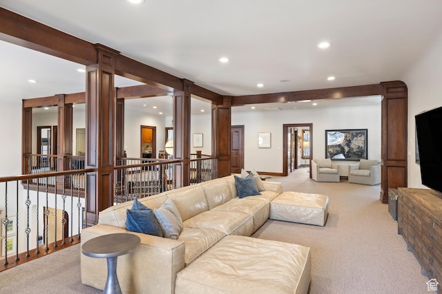 6121 Verness Cv S, Holladay, UT 84121 - carpeted living room featuring decorative columns
