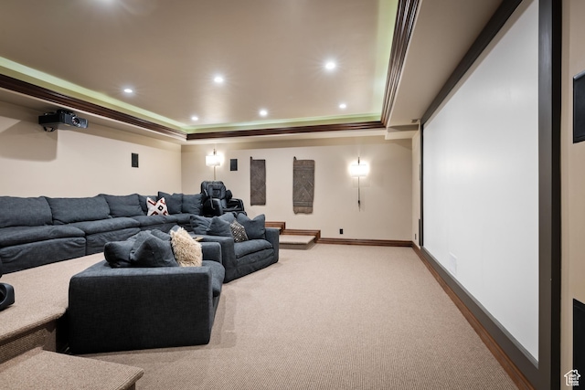 6121 Verness Cv S, Holladay, UT 84121 - carpeted home theater with ornamental molding and a raised ceiling