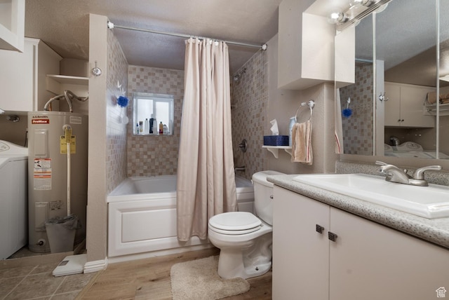 4111 E 4000 S, Vernal, UT 84078 - full bathroom with shower / tub combo with curtain, toilet, vanity, washer / clothes dryer, and water heater