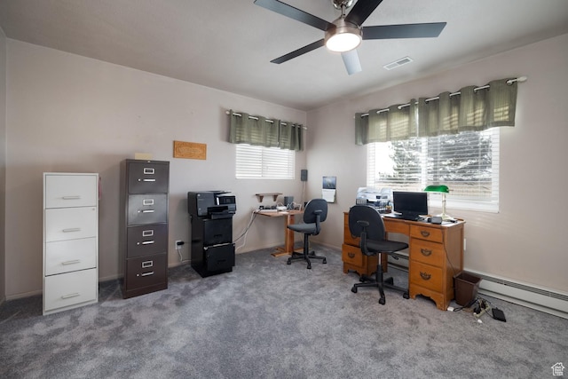 4111 E 4000 S, Vernal, UT 84078 - office with a baseboard heating unit, carpet floors, and ceiling fan
