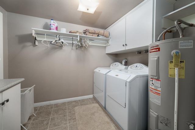 4111 E 4000 S, Vernal, UT 84078 - laundry area with cabinets, electric water heater, washing machine and dryer, and light tile patterned floors