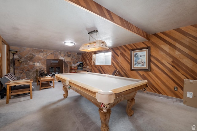 4111 E 4000 S, Vernal, UT 84078 - game room with pool table, wood walls, a textured ceiling, and carpet