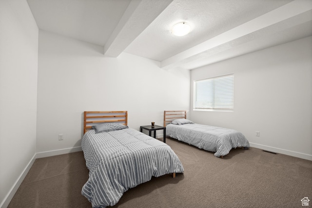 4513 S Bleecker Pl E, Millcreek, UT 84117 - bedroom featuring beamed ceiling and dark colored carpet