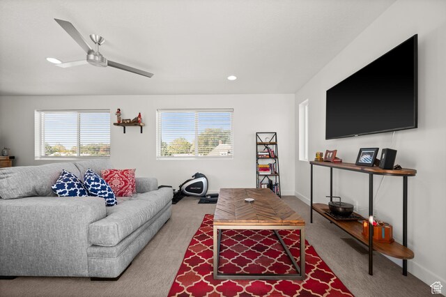 4513 S Bleecker Pl E, Millcreek, UT 84117 - living room featuring carpet floors and ceiling fan