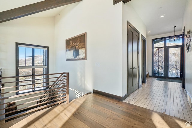 10725 N Hideout Trl, Hideout, UT 84036 - entrance foyer featuring hardwood / wood-style flooring, recessed lighting, beam ceiling, and high vaulted ceiling