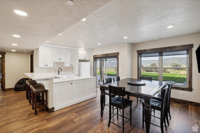 6117 Rocky Ridge Rd N, Peoa, UT 84061 - dining room with dark hardwood / wood-style flooring, sink, and a textured ceiling