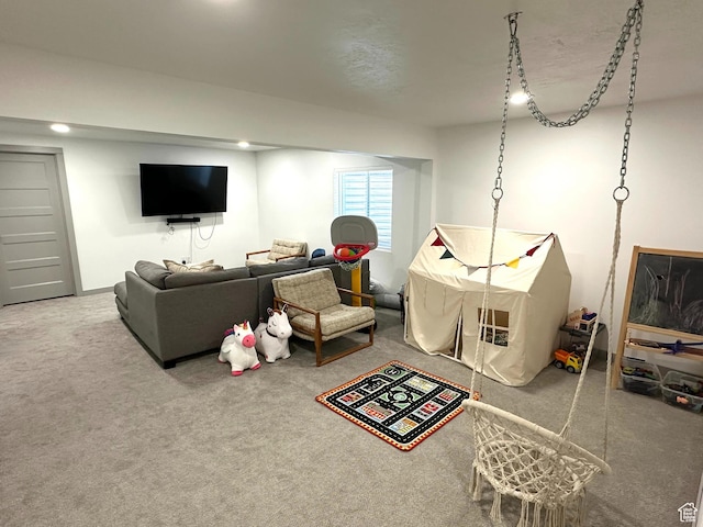 living room with carpet flooring