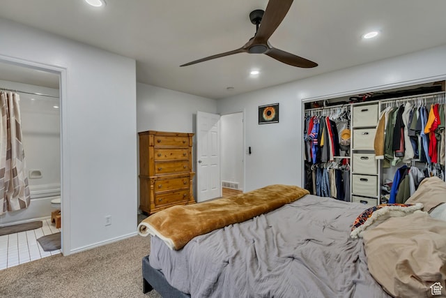 502 N Hidden Cv E, Ogden, UT 84404 - carpeted bedroom with ensuite bath, a closet, and ceiling fan