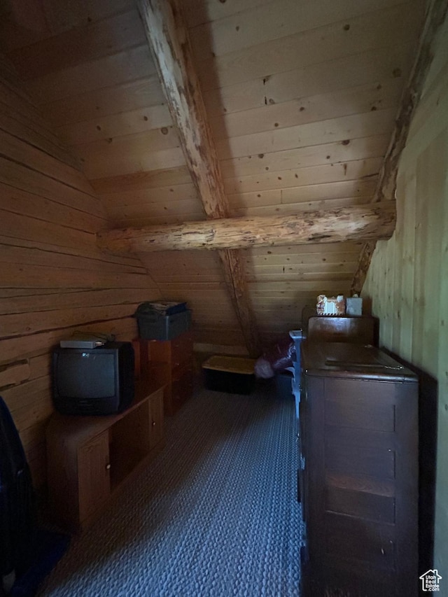 1554 Ireland Ln E, Brian Head, UT 84719 - bonus room featuring lofted ceiling with beams, wood ceiling, and wood walls